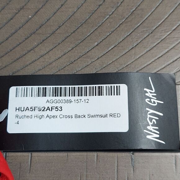 Nasty Gal Red Plunge Neck Cross Back One-Piece Swimsuit Sz 0 NWT - Picture 2 of 8